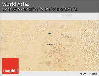 Satellite 3D Map of the Area around 16° 19' 2" N, 3° 28' 30" E