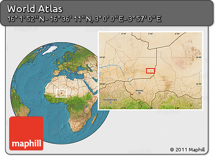 Satellite Location Map of the Area around 16° 19' 2" N, 3° 28' 30" E
