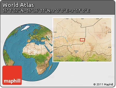 Satellite Location Map of the Area around 16° 19' 2" N, 3° 28' 30" E
