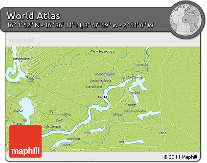 Physical 3D Map of the Area around 16° 19' 2" N, 3° 19' 30" W