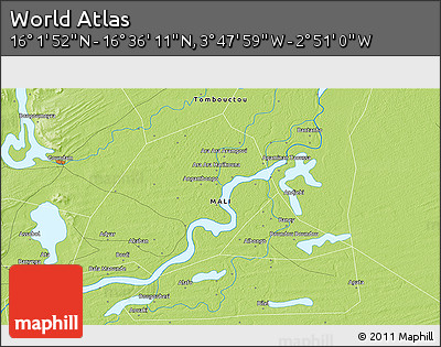 Physical 3D Map of the Area around 16° 19' 2" N, 3° 19' 30" W