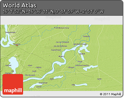 Physical 3D Map of the Area around 16° 19' 2" N, 3° 19' 30" W