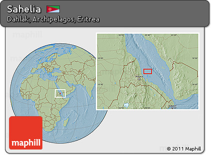 Savanna Style Location Map of Sahelia, hill shading