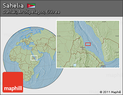 Savanna Style Location Map of Sahelia, hill shading