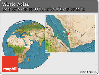 Satellite Location Map of the Area around 16° 19' 2" N, 43° 25' 29" E