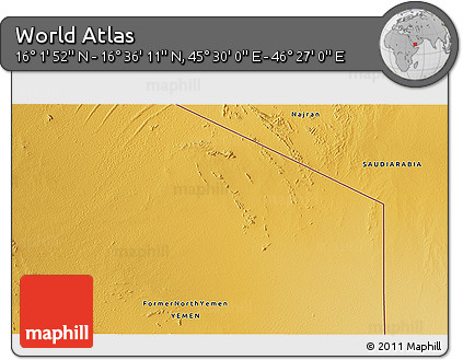 Physical 3D Map of the Area around 16° 19' 2" N, 45° 58' 30" E