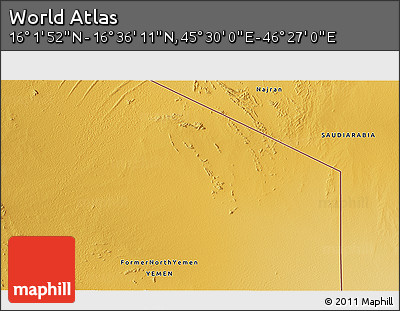 Physical 3D Map of the Area around 16° 19' 2" N, 45° 58' 30" E