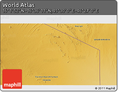 Physical 3D Map of the Area around 16° 19' 2" N, 45° 58' 30" E