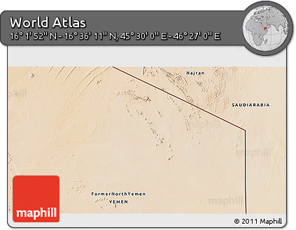Satellite 3D Map of the Area around 16° 19' 2" N, 45° 58' 30" E
