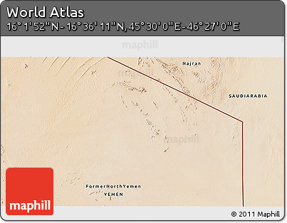 Satellite 3D Map of the Area around 16° 19' 2" N, 45° 58' 30" E