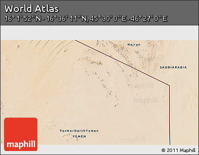 Satellite 3D Map of the Area around 16° 19' 2" N, 45° 58' 30" E