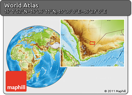 Physical Location Map of the Area around 16° 19' 2" N, 45° 58' 30" E