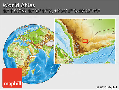 Physical Location Map of the Area around 16° 19' 2" N, 45° 58' 30" E