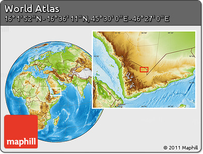 Physical Location Map of the Area around 16° 19' 2" N, 45° 58' 30" E