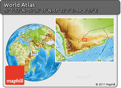 Physical Location Map of the Area around 16° 19' 2" N, 47° 40' 29" E