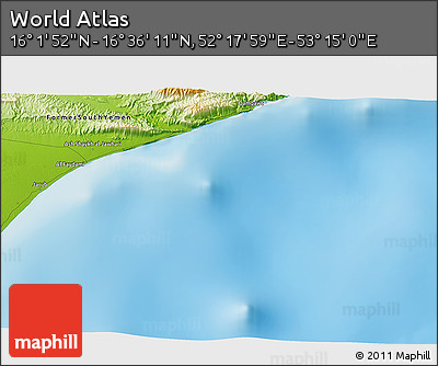 Physical 3D Map of the Area around 16° 19' 2" N, 52° 46' 29" E