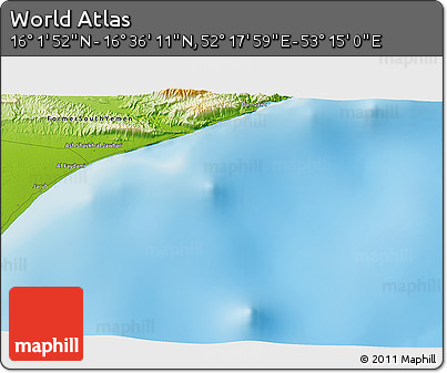 Physical 3D Map of the Area around 16° 19' 2" N, 52° 46' 29" E