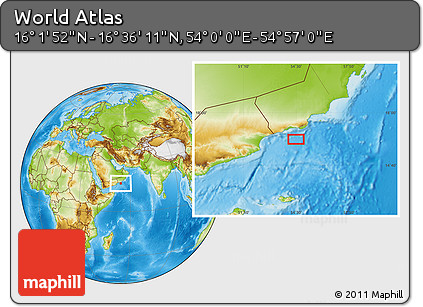 Physical Location Map of the Area around 16° 19' 2" N, 54° 28' 30" E