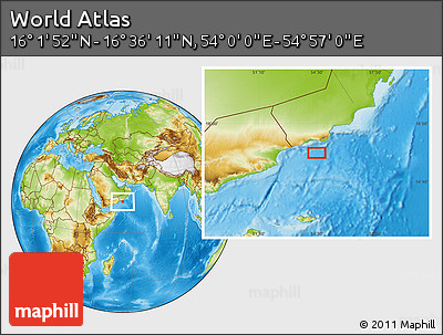 Physical Location Map of the Area around 16° 19' 2" N, 54° 28' 30" E