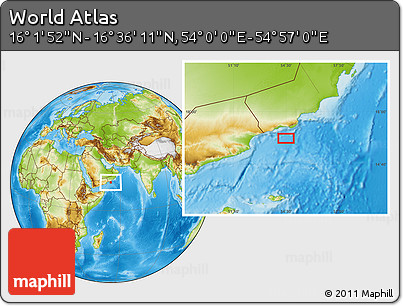 Physical Location Map of the Area around 16° 19' 2" N, 54° 28' 30" E