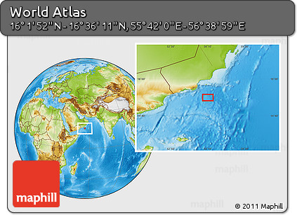 Physical Location Map of the Area around 16° 19' 2" N, 56° 10' 29" E