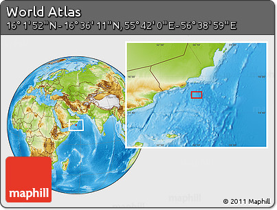 Physical Location Map of the Area around 16° 19' 2" N, 56° 10' 29" E