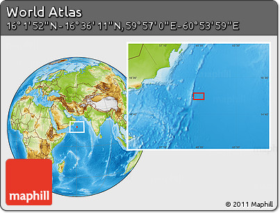 Physical Location Map of the Area around 16° 19' 2" N, 60° 25' 29" E