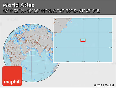 Gray Location Map of the Area around 16° 19' 2" N, 61° 16' 29" E