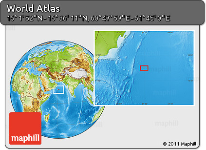 Physical Location Map of the Area around 16° 19' 2" N, 61° 16' 29" E