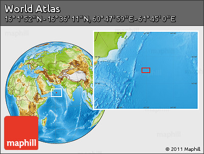 Physical Location Map of the Area around 16° 19' 2" N, 61° 16' 29" E