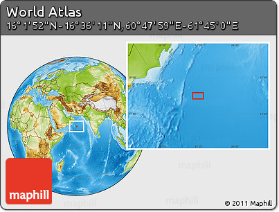 Physical Location Map of the Area around 16° 19' 2" N, 61° 16' 29" E