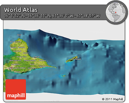 Satellite 3D Map of the Area around 16° 19' 2" N, 61° 7' 30" W