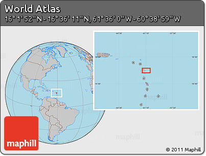 Gray Location Map of the Area around 16° 19' 2" N, 61° 7' 30" W