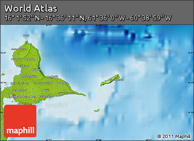 Physical Map of the Area around 16° 19' 2" N, 61° 7' 30" W