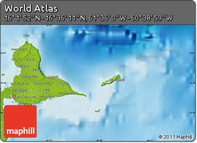 Physical Map of the Area around 16° 19' 2" N, 61° 7' 30" W