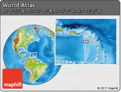Physical Location Map of the Area around 16° 19' 2" N, 63° 40' 30" W
