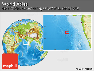 Physical Location Map of the Area around 16° 19' 2" N, 68° 55' 30" E