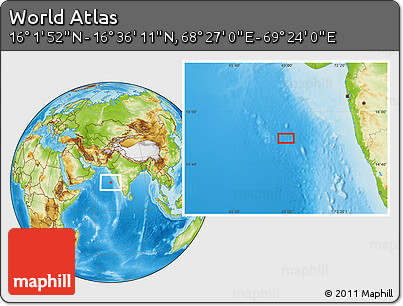 Physical Location Map of the Area around 16° 19' 2" N, 68° 55' 30" E