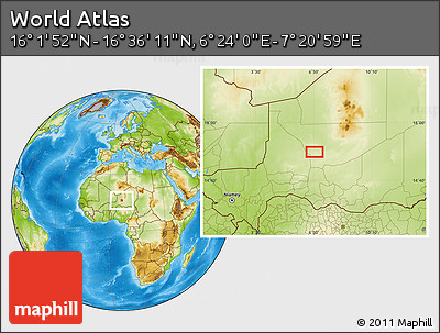 Physical Location Map of the Area around 16° 19' 2" N, 6° 52' 30" E