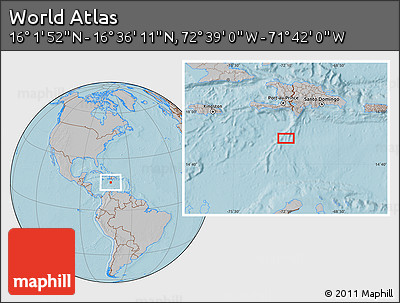 Gray Location Map of the Area around 16° 19' 2" N, 72° 10' 30" W, hill shading