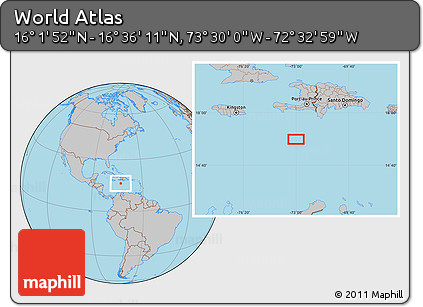 Gray Location Map of the Area around 16° 19' 2" N, 73° 1' 30" W