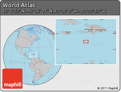 Gray Location Map of the Area around 16° 19' 2" N, 73° 1' 30" W