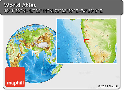 Physical Location Map of the Area around 16° 19' 2" N, 74° 1' 30" E