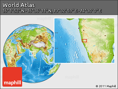 Physical Location Map of the Area around 16° 19' 2" N, 74° 1' 30" E