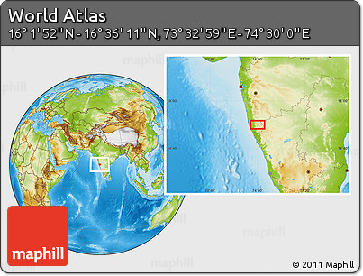 Physical Location Map of the Area around 16° 19' 2" N, 74° 1' 30" E