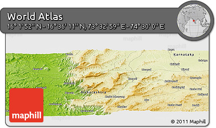Physical Panoramic Map of the Area around 16° 19' 2" N, 74° 1' 30" E