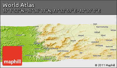 Physical Panoramic Map of the Area around 16° 19' 2" N, 74° 1' 30" E