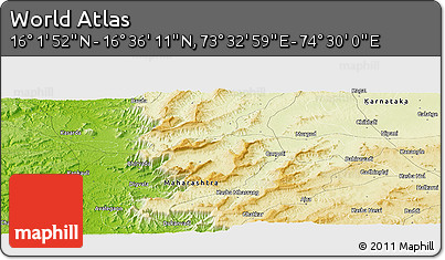 Physical Panoramic Map of the Area around 16° 19' 2" N, 74° 1' 30" E