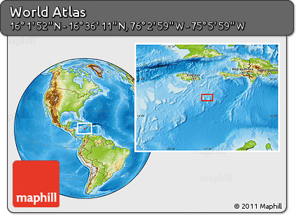 Physical Location Map of the Area around 16° 19' 2" N, 75° 34' 29" W