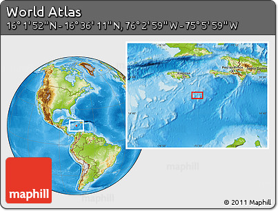Physical Location Map of the Area around 16° 19' 2" N, 75° 34' 29" W